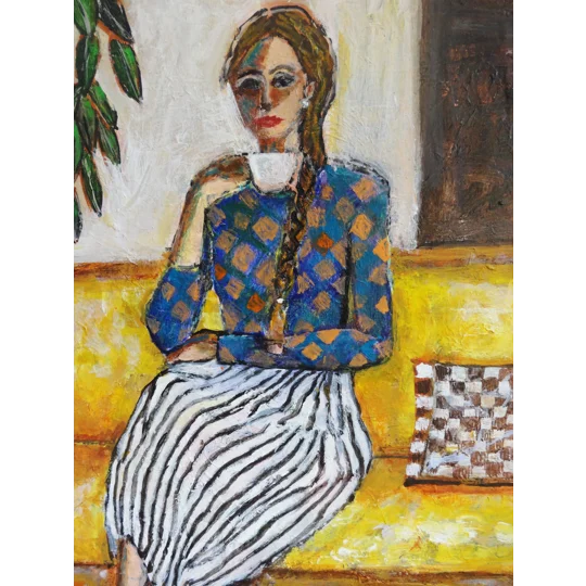 Woman Having Tea Acrylic Painting