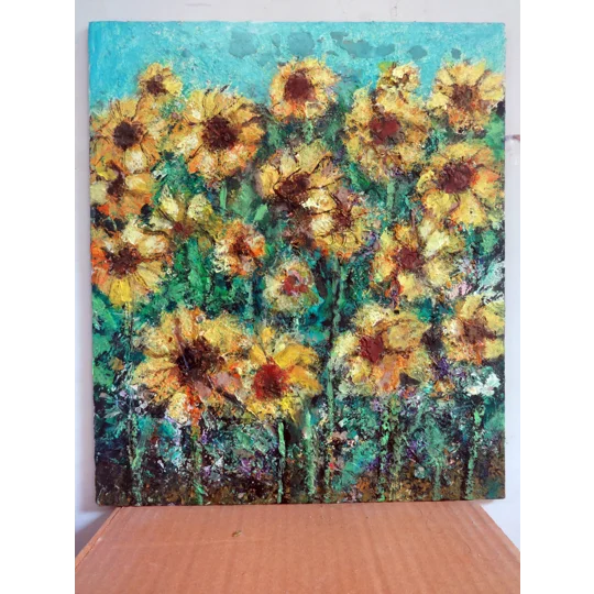 Sunflower Field Textured Mixed Media