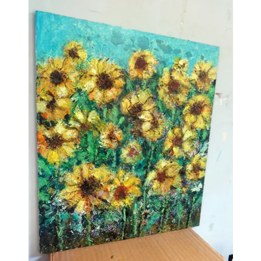 Sunflower Field Textured Mixed Media