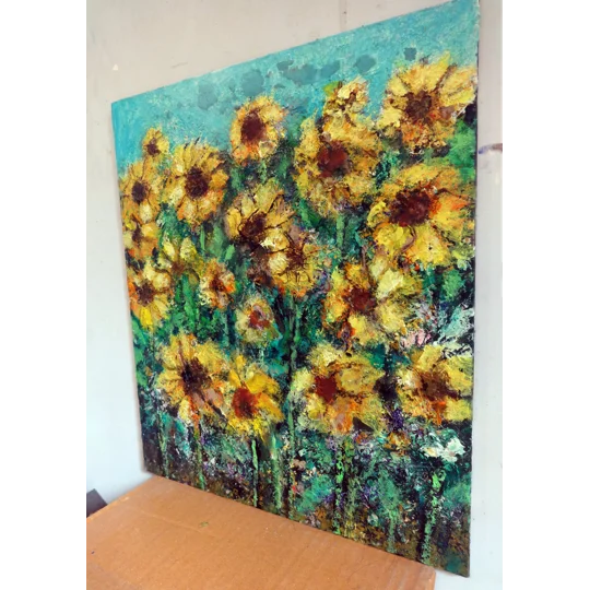 Sunflower Field Textured Mixed Media