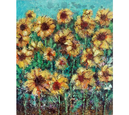 Sunflower Field Textured Mixed Media