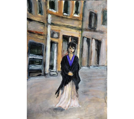 Lady Walking in the Neighbourhood Acrylic Painting