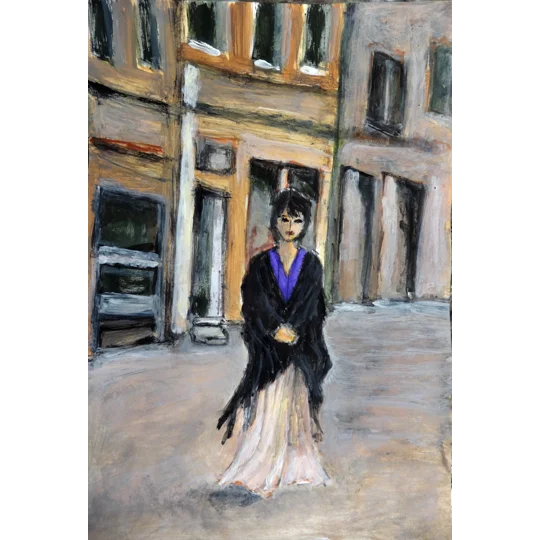 Lady Walking in the Neighbourhood Acrylic Painting