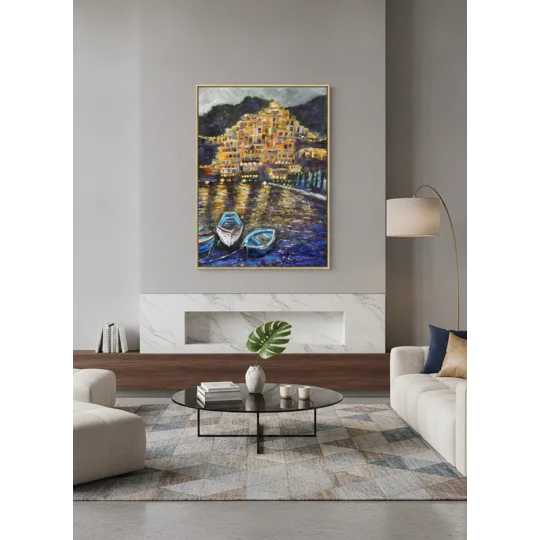 Original Hand-Painted Evening in Amalfi Coast Oil Painting | 16"x 22.5"