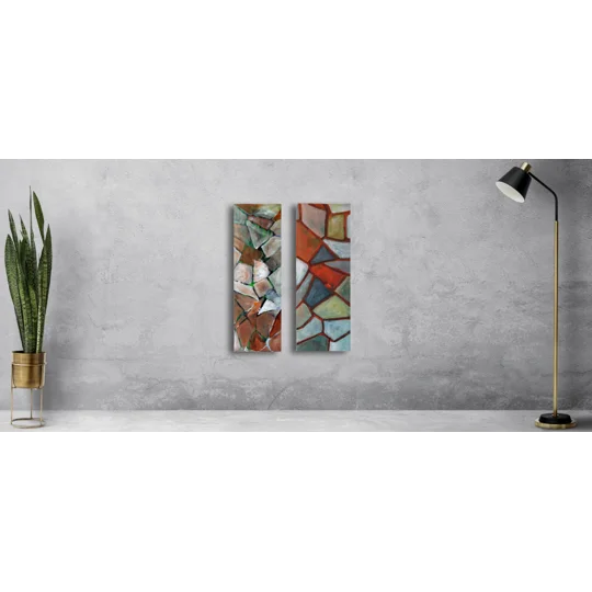 Broken Mosaic Tiles on the Wall Acrylic Paintings (Set of 2 Paintings)