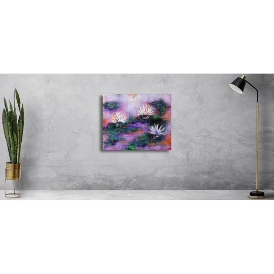 SOLD - Abstract Water Lily Pond Mixed Media Painting