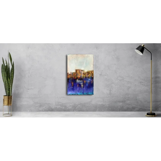 Abstract Coastal Cityscape Mixed Media Painting