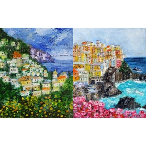 Italian Landscape Mini Oil Paintings Set of 2