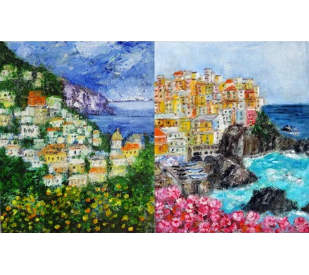 Italian Landscape Mini Oil Paintings Set of 2