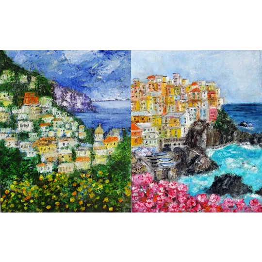 Italian Landscape Mini Oil Paintings Set of 2