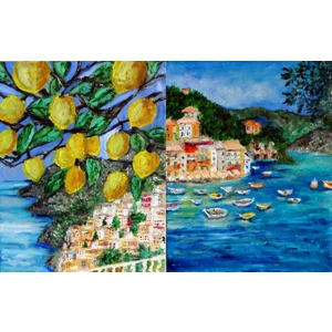 Italian Seascape Mini Oil Paintings Set of 2