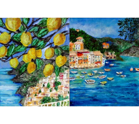 Italian Seascape Mini Oil Paintings Set of 2