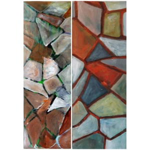 Broken Mosaic Tiles on the Wall Acrylic Paintings  (Set of 2 Paintings)