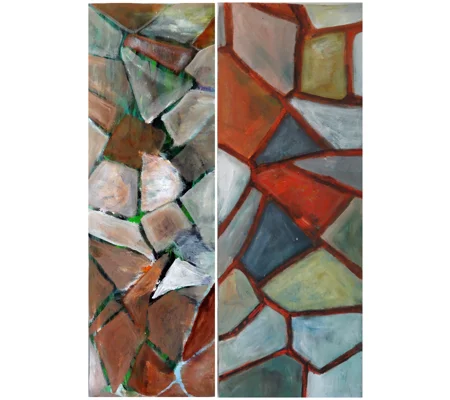 Broken Mosaic Tiles on the Wall Acrylic Paintings (Set of 2 Paintings)