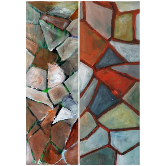 Broken Mosaic Tiles on the Wall Acrylic Paintings (Set of 2 Paintings)