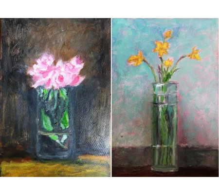 Flowers in the Vase Oil Paintings (Set of 2 paintings)