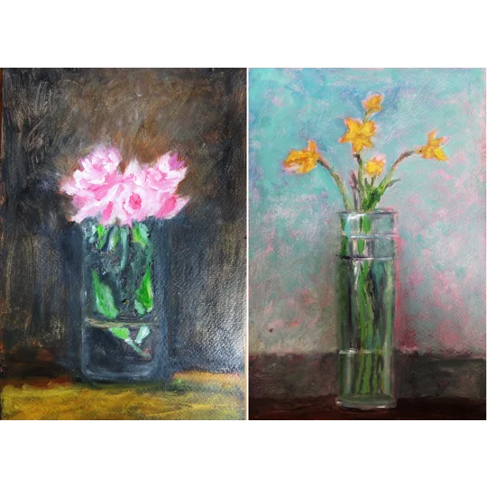 Flowers in the Vase Oil Paintings (Set of 2 paintings)