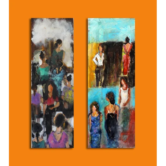 Females Semi Abstract Acrylic Diptych Painting