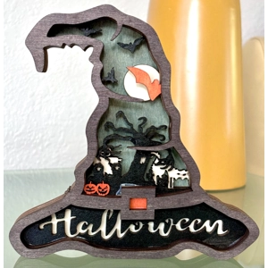 **Clearance** Wood Diorama - Spooky Witch's Hat