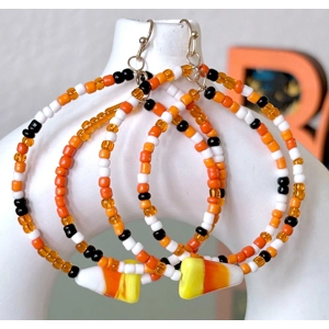 **Clearance** Hand Beaded Earrings - Halloween Candy Corn Circles