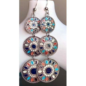 Dangle Earrings - Boho Southwestern Orange & Navy Blue Petals