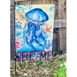 **Clearance** Garden Flag - 'Welcome' Beachy Jellyfish