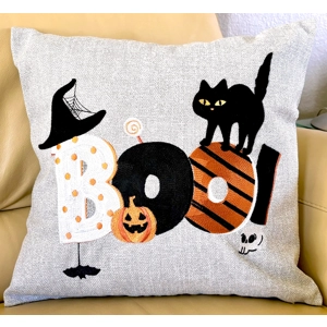 **Clearance** Throw Pillow Cover - Halloween Embroidered 'BOO'