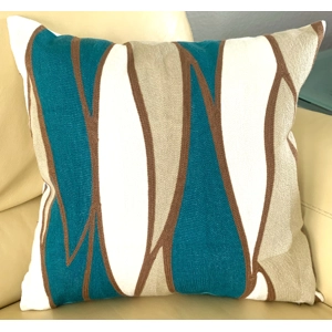 **Clearance** Throw Pillow Cover - Embroidered 'Marine' Abstract Design