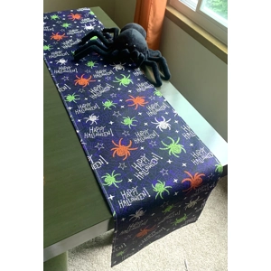 **Clearance** Table Runner - 'Happy Halloween' Colorful Spiders