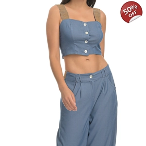 Σετ τοπάκι με χρυσές τιράντες & φαρδιά παντελόνα