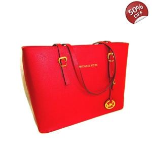 Τσάντα Michael Kors JET SET TRAVEL CORAL REEF RED LEATHER TOTE SHOULDER BAG