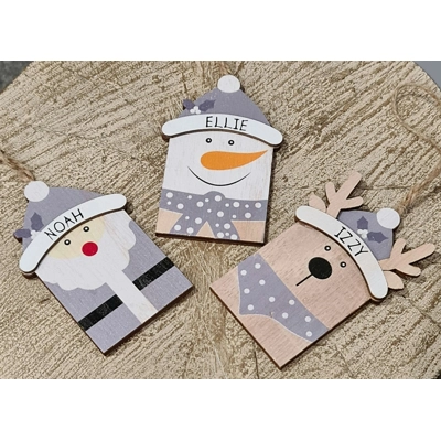 Wooden Christmas Tree Ornament, Santa, Snowman, Reindeer,