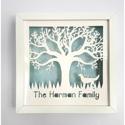 Personalised Family Tree Frame With 2-8 Names & Pets. Framed Paper Craft Wall Art. New Baby Gift, We