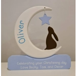 Wooden Bunny Moon Ornament