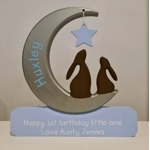 Wooden Bunny Moon Ornament