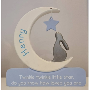 Wooden Bunny Moon Ornam..