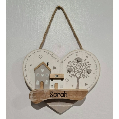 Rustic Wooden House and Tree Plaque
