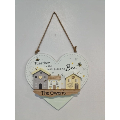 Rustic Wooden House and Bee Heart Plaque