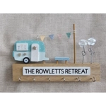 Personalised Wooden Key Holder, Caravan and Bunting Cute Key Storage. Personalised Family Gift, Birt