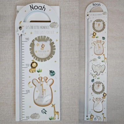 Personalised Height Chart With Photos. New Baby Gift, First Birthday Present, Christening Gift. Wood