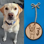 Engraved Log Slice. Your Pet As Line Art Engraved On Wood. Dog Bauble, Cat Hanging