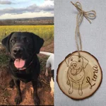 Engraved Log Slice. Your Pet As Line Art Engraved On Wood. Dog Bauble, Cat Hanging