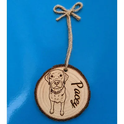 Engraved Log Slice. Your Pet As Line Art Engraved On Wood. Dog Bauble, Cat Hanging