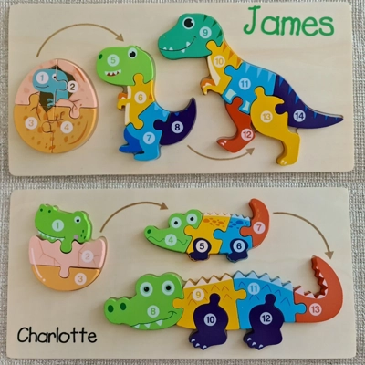 Children's Wooden Jigsaw. Dinosaur / Crocodile ECO Birthday Gift