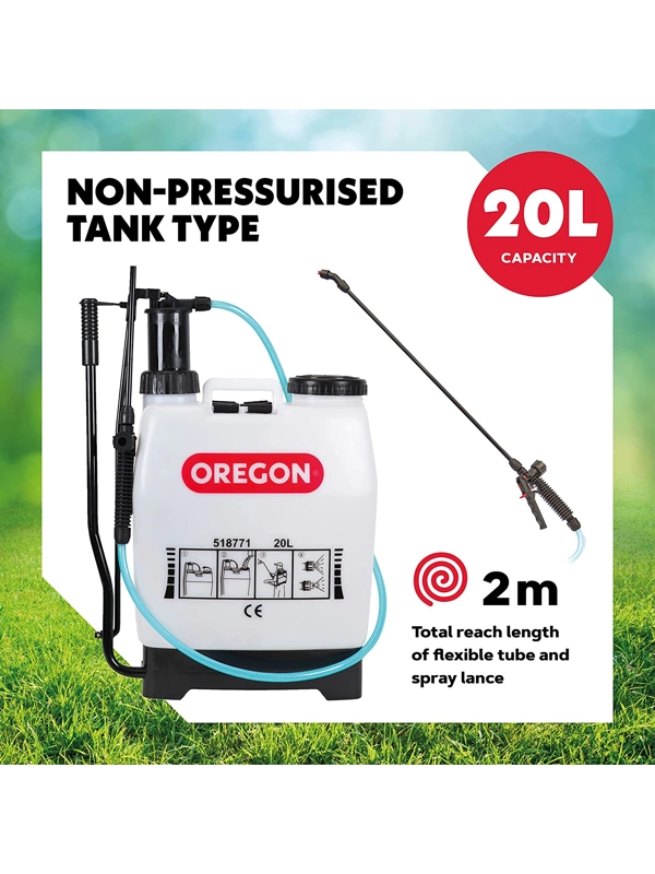 Backpack Pressure Garden Chemical / Weed Killer Sprayer with Lance and 2 Adjustable Spray Nozzles, 20 Litres