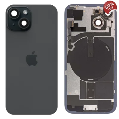 Original iPhone 15 Glass Battery Back Cover with Flash Bracket + Wireless Charging Module