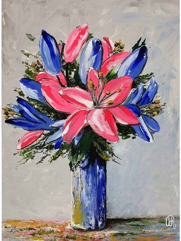 Lillies In A Vase, Original Acrylic Painting