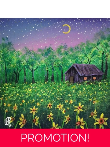 Moon And Daffodils, Original Acrylic Painting