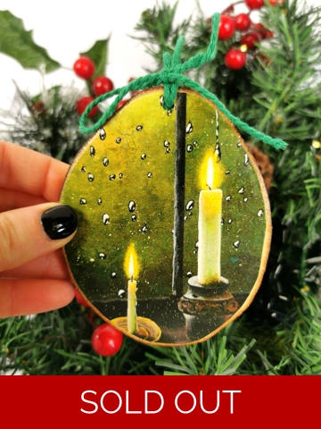 Ivory Candles Ornaments, Art Print On Wood