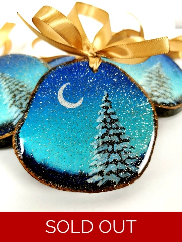 Blue Midnight Ornaments, Acrylic On Wood